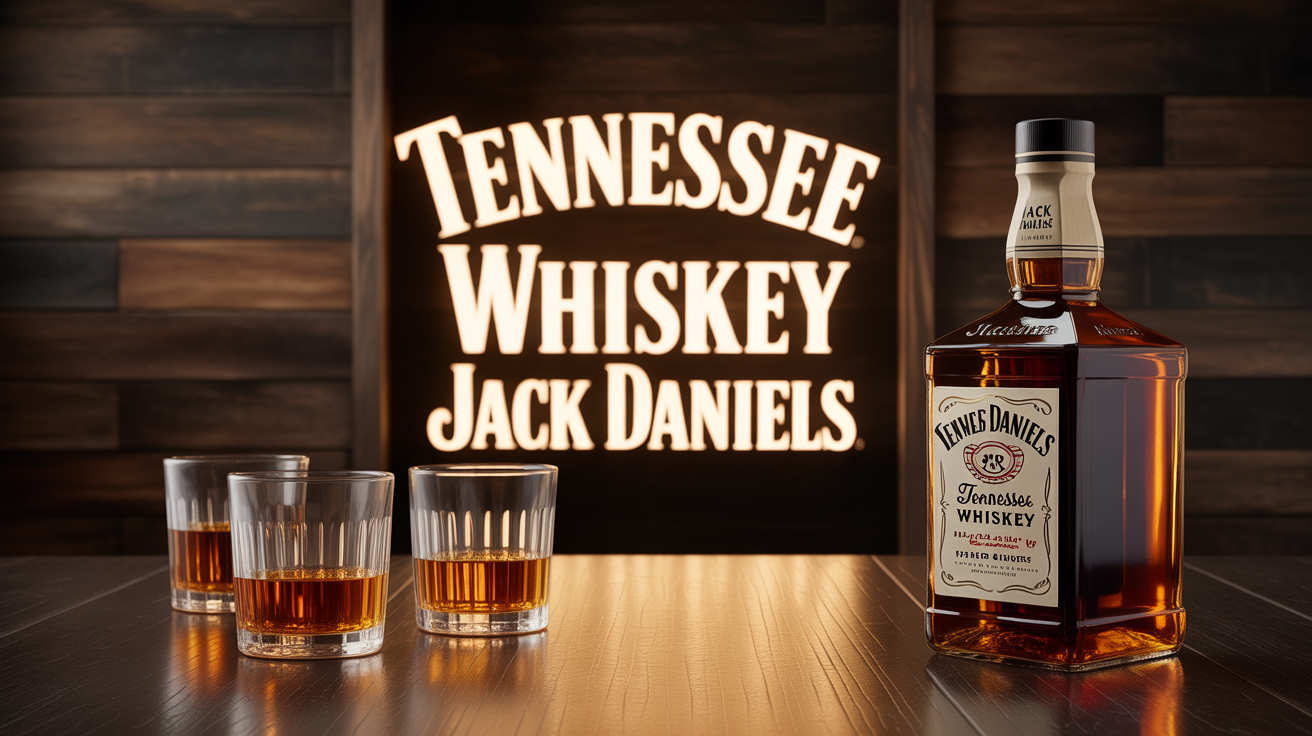 tennessee whiskey jack daniels bouteille vintage sur fond boise sombre