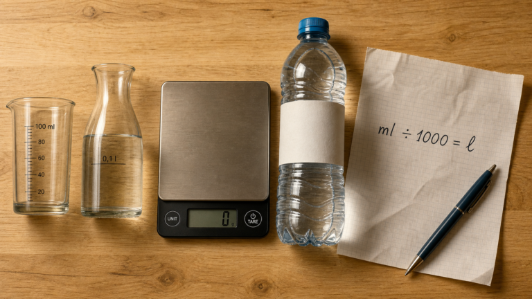 100ml en l : verre doseur et formule ml ÷ 1000 = l