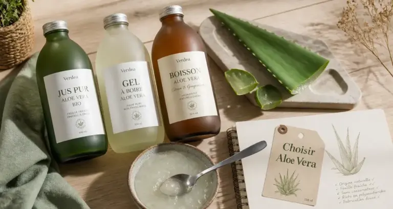 Aloe vera beverage sans sucre, verre, aloe vera et gel