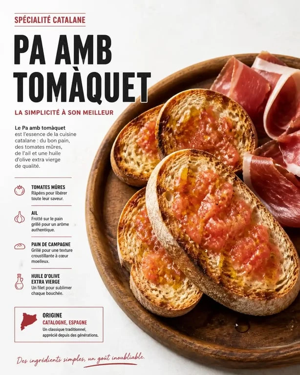 Pa amb tomàquet, spécialité culinaire de Barcelone, pain à la tomate traditionnel catalan