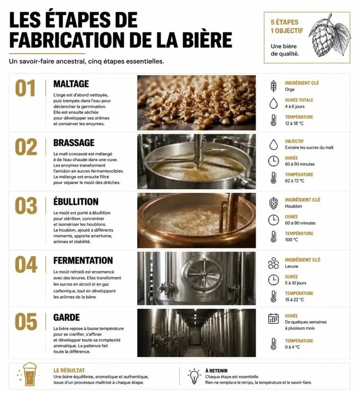 Schéma des étapes de fabrication de la bière artisanale
