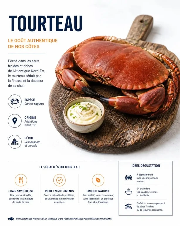 Tourteau cuit prêt à être dégusté, présentation culinaire élégante pour la cuisson du tourteau
