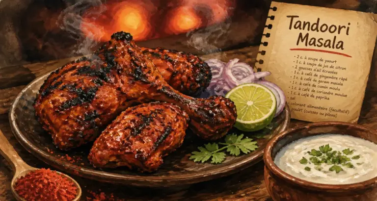 Le tandoori : poulet tandoori fumant et épices rouges