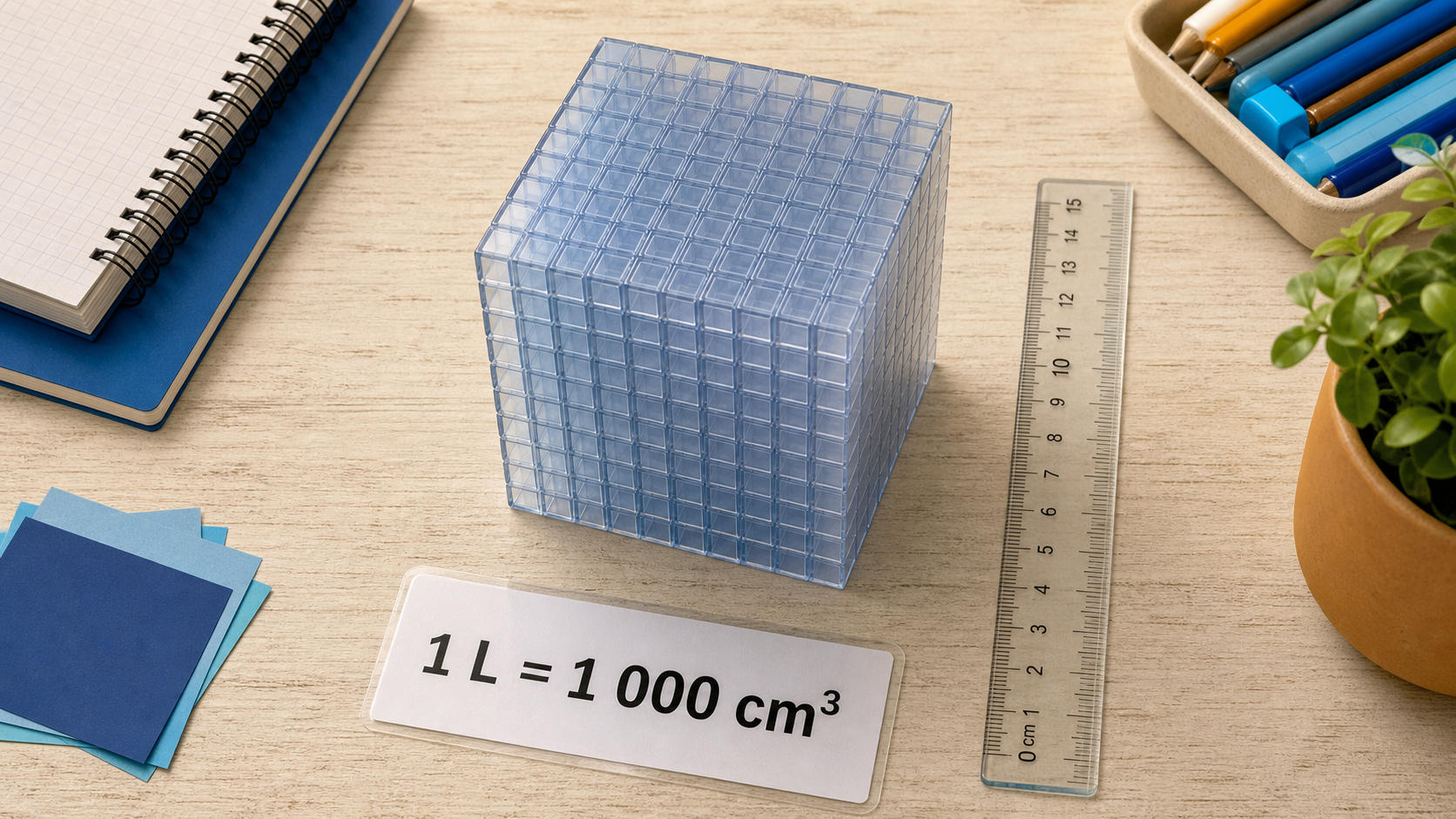 Litres en cm3 : 1 L = 1000 cm³