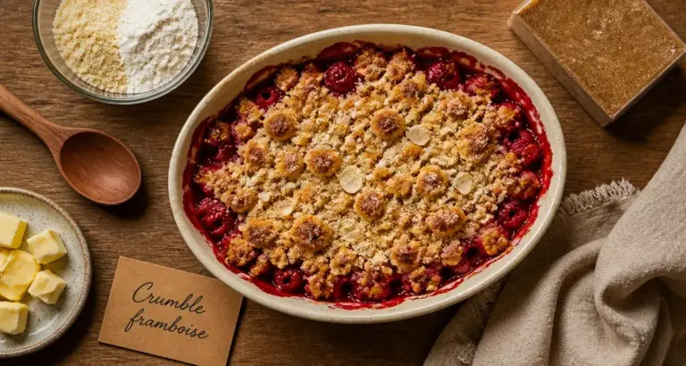 Recette crumble framboise poudre amande : topping croustillant