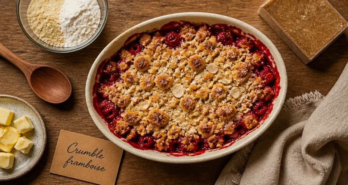 Recette crumble framboise poudre amande : topping croustillant