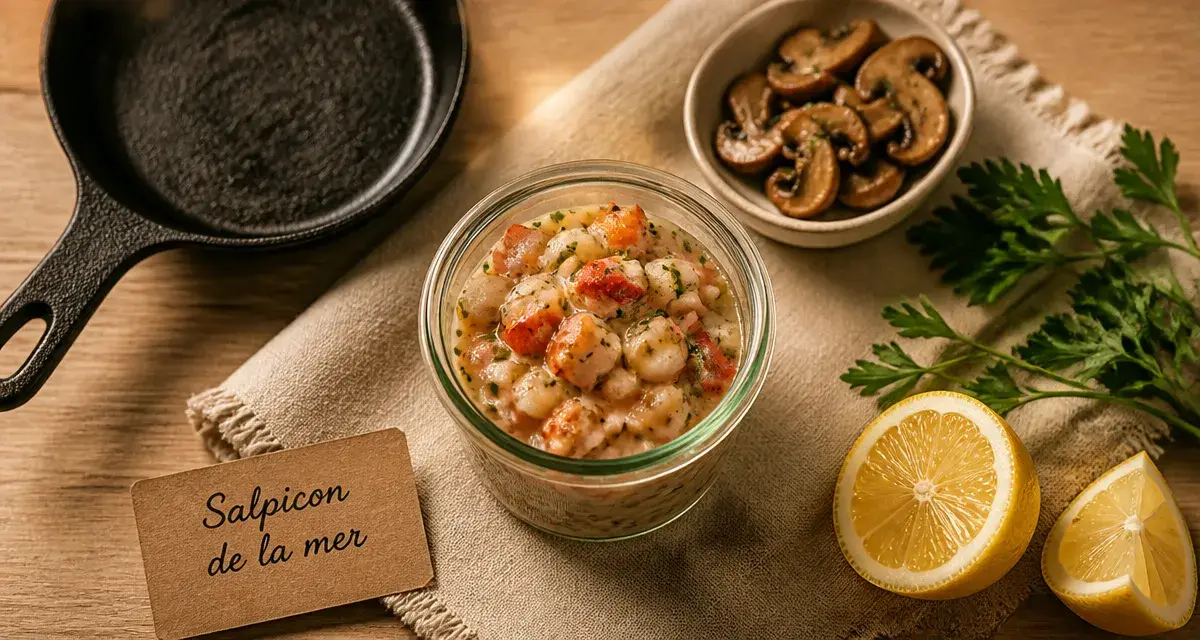 Salpicon de la mer en verrine : dés de homard et Saint-Jacques, sauce crème