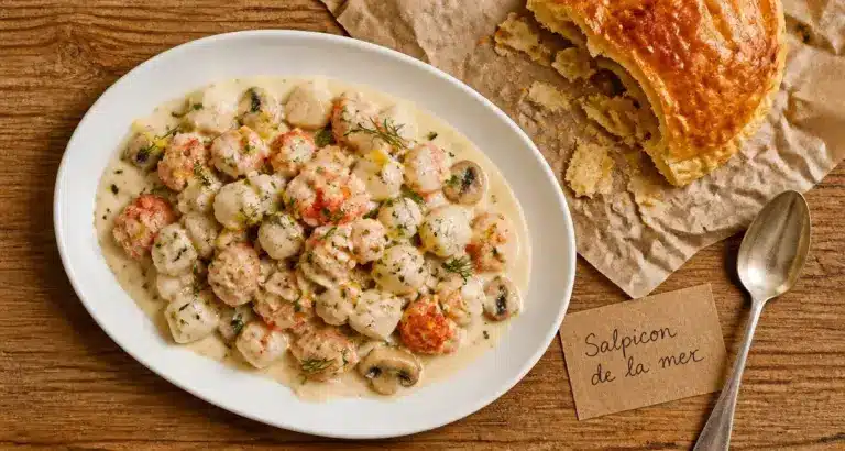 Salpicon de la mer : dés de homard et Saint-Jacques en sauce crème