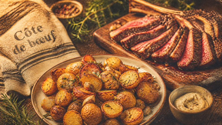 Accompagnement cote de boeuf : pommes de terre rôties et sauce à part