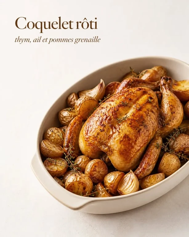 Recette coquelet au four doré et croustillant avec pommes de terre rôties