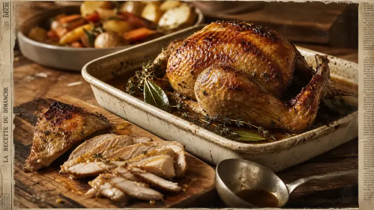 Recette de pintade au four moelleuse, pintade dorée et jus ambré au thym