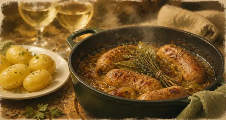 Recette diots au vin blanc mijotée, diots et oignons