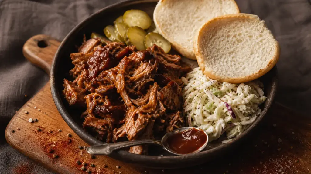 Recette pulled pork : épaule de porc fondante au four, effilochée et nappée de sauce barbecue
