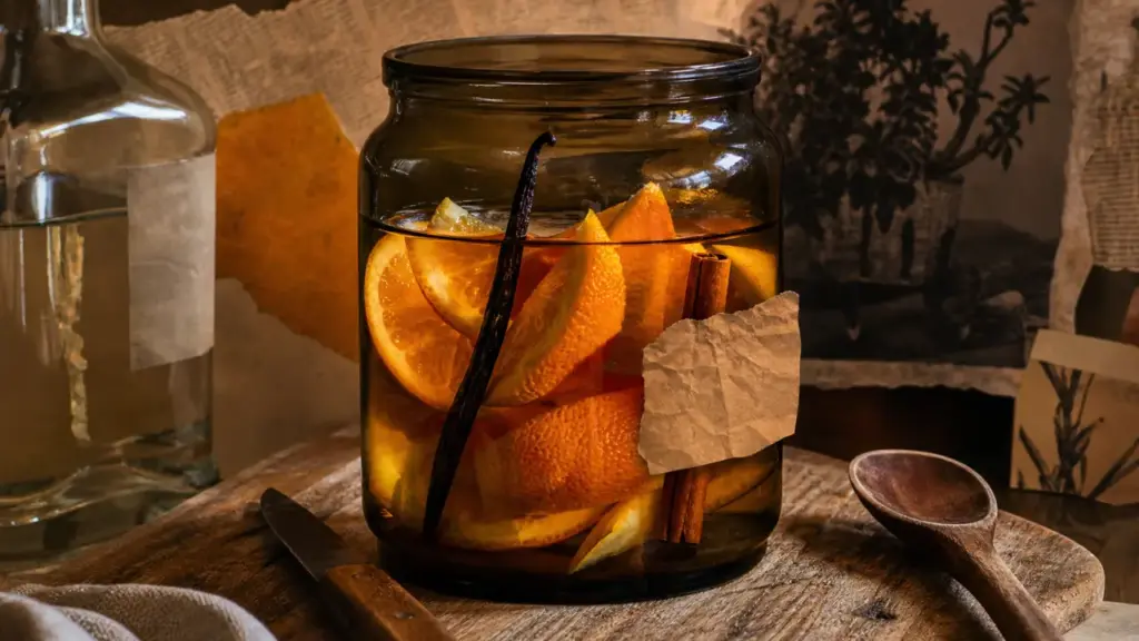 Rhum orange maison : bocal fumé d’orange et rhum blanc