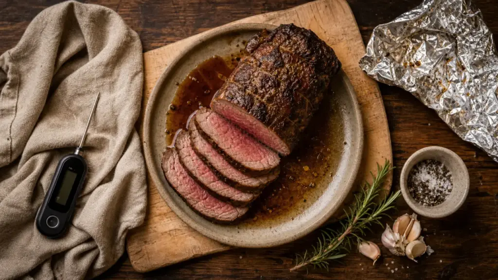 Rosbeef cuisson au four, thermomètre et repos pour viande tendre