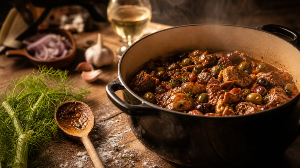 Veau corse aux olives mijoté en cocotte