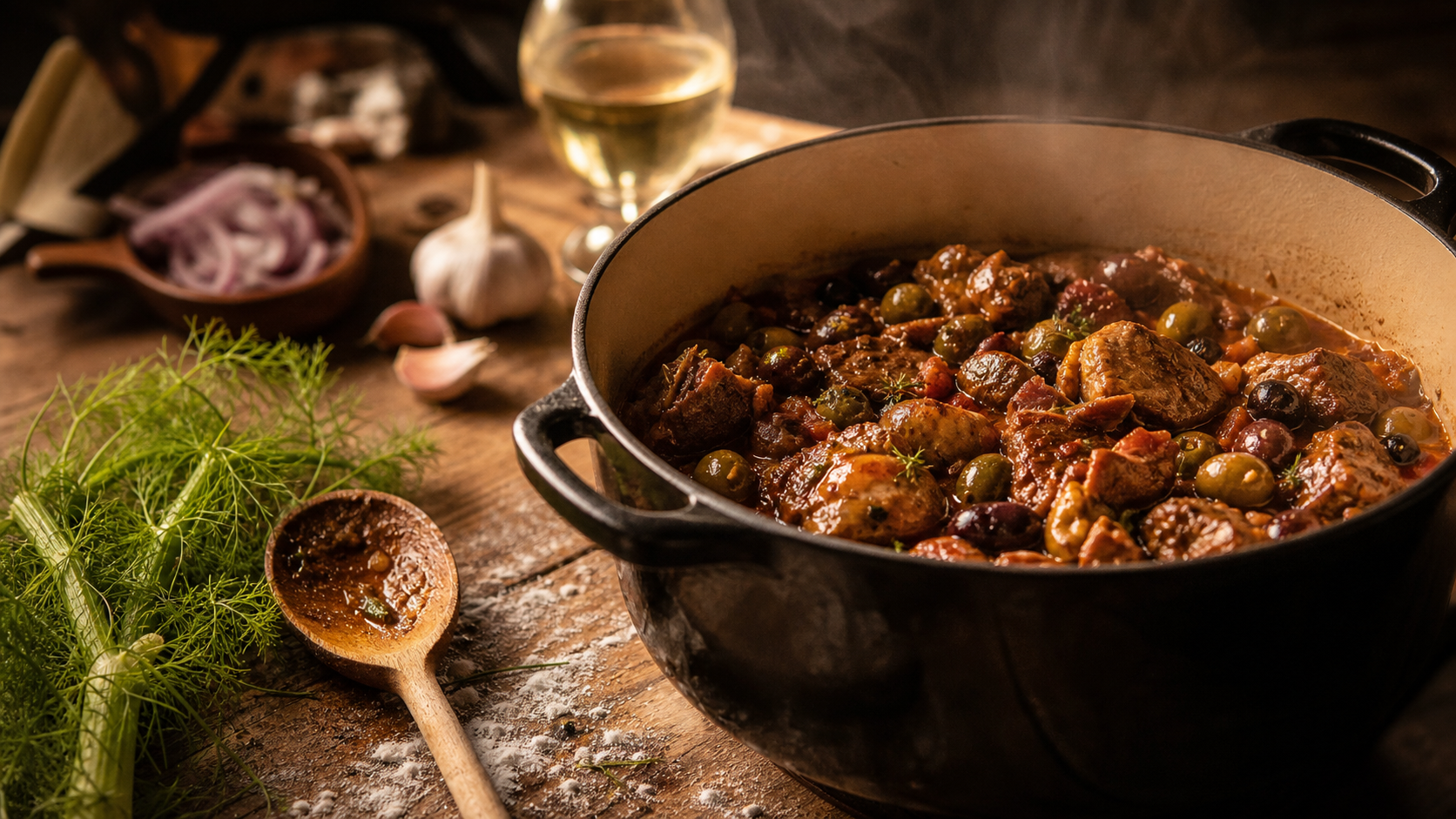 Veau corse aux olives mijoté en cocotte