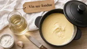 Vin blanc pour fondue sec et acide, caquelon de fondue au fromage