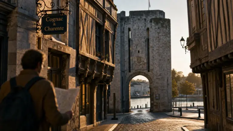 Cognac visite : rue ancienne vers Porte Saint-Jacques et quais de la Charente