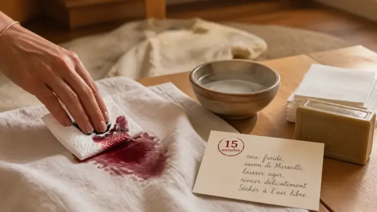 Comment enlever des taches de vin rouge sur textile : 15 minutes, eau froide et savon