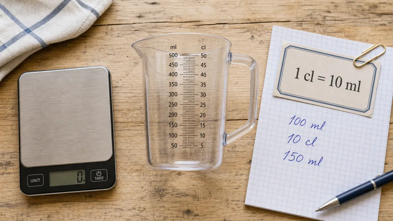 Verre doseur et règle ml en cl : 1 cl = 10 ml