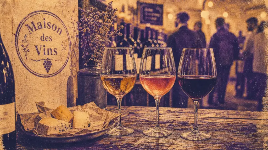 degustation vin gaillac : verres rouge, rosé et ambré en caveau