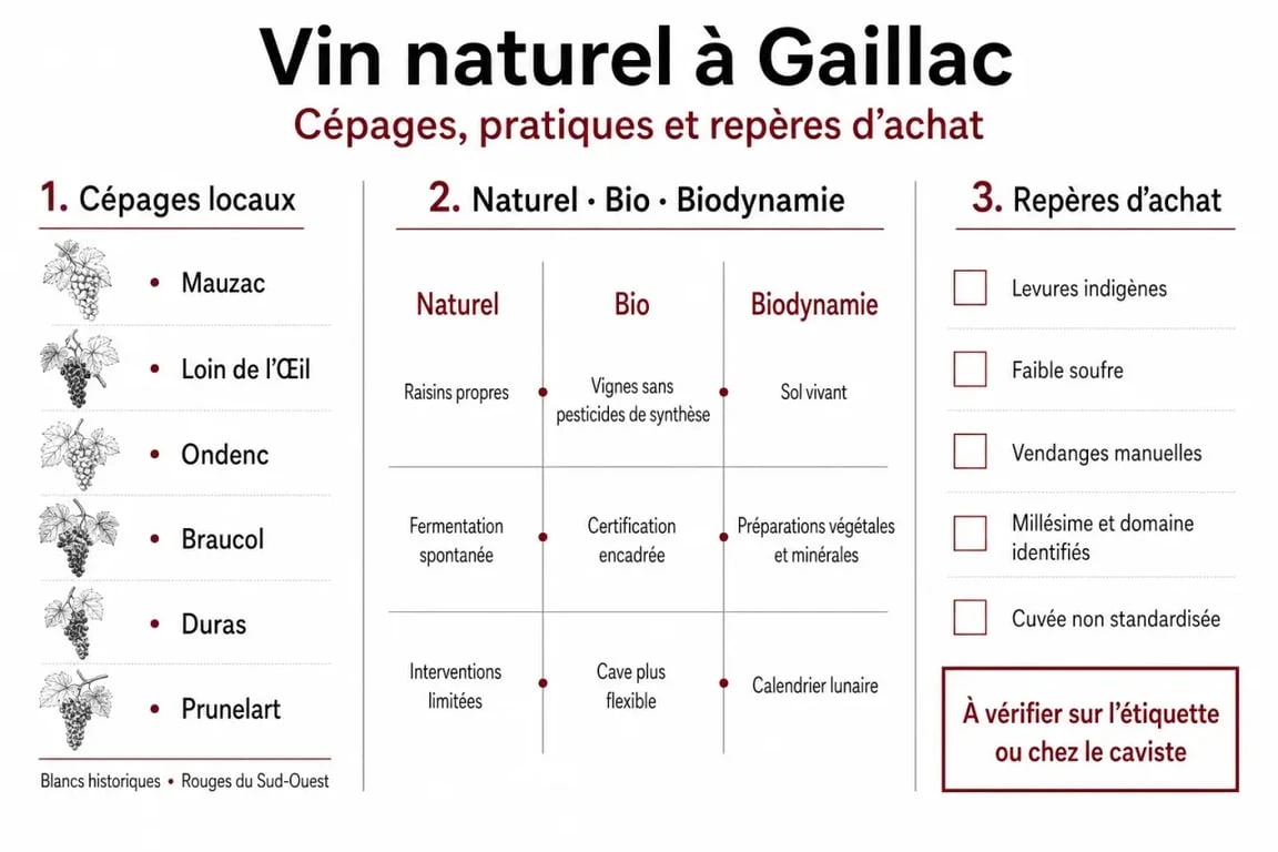 Vin naturel gaillac : cépages locaux et différences entre naturel, bio et biodynamie