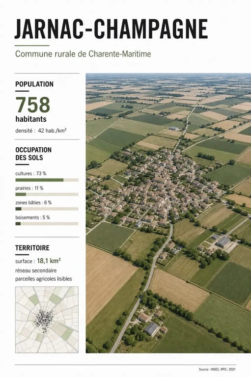 Jarnac-Champagne : vue aérienne et repères territoriaux de la commune