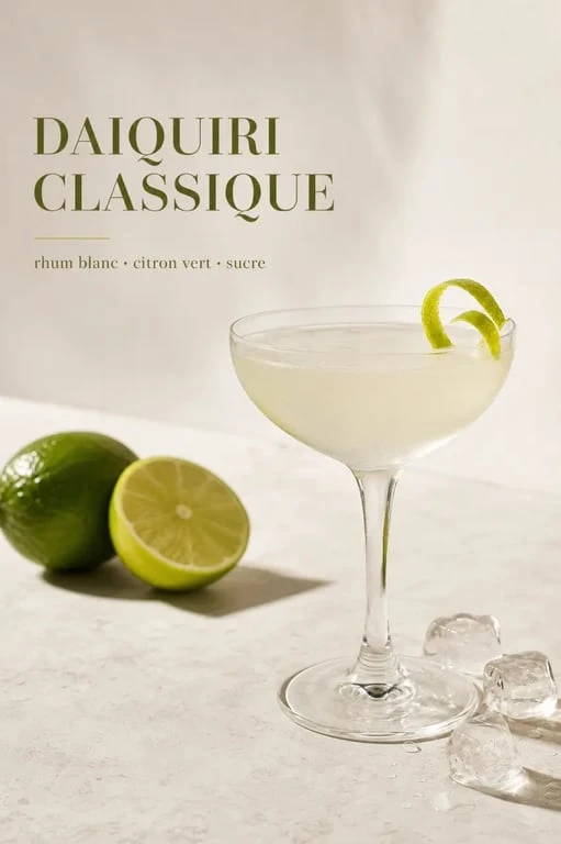 Recette daiquiri classique servie dans un verre à cocktail avec citron vert