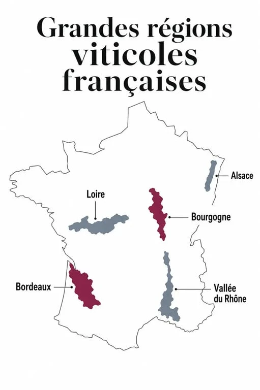Carte des régions viticoles pour apprendre le vin