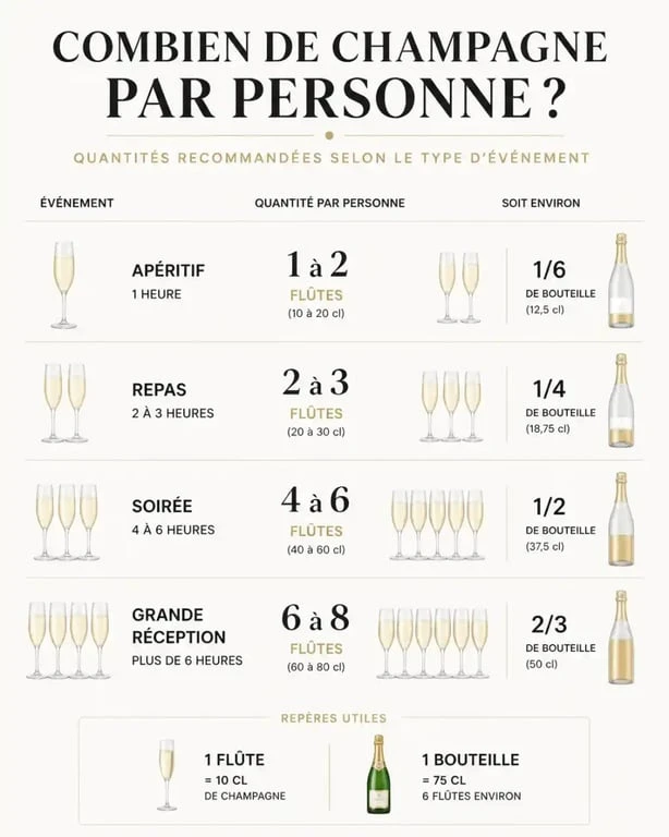 Infographie sur la quantité de champagne par personne pour un événement