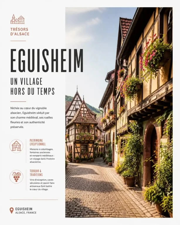 Village médiéval d'Eguisheim en Alsace lors d'une excursion depuis Colmar