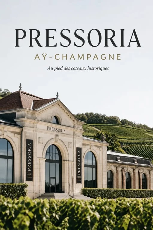 Pressoria voyage sensoriel au coeur du champagne à Aÿ-Champagne, vue du lieu patrimonial et du vignoble