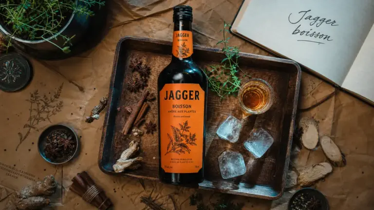Jagger boisson : bouteille de Jägermeister 35% vol, 56 plantes, verre ambré et glaçons