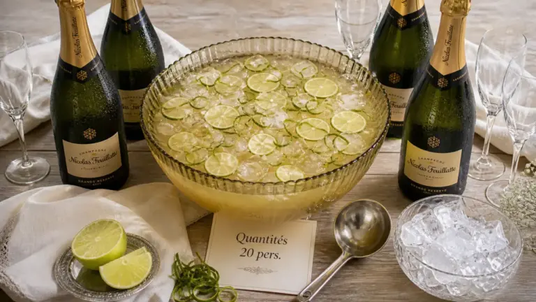 Soupe champenoise : recette pour 20 personnes, 3 litres, bouteilles et citrons verts