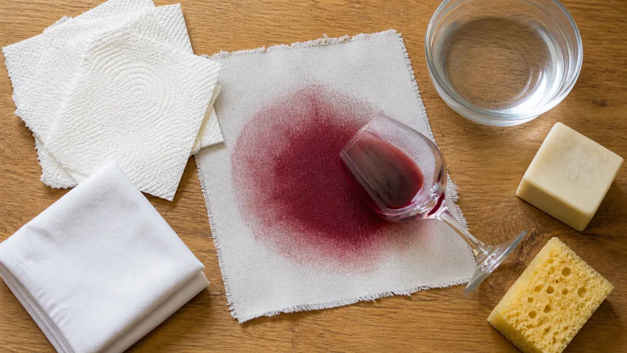 Tache de vin rouge sur tissu blanc : premiers gestes de nettoyage