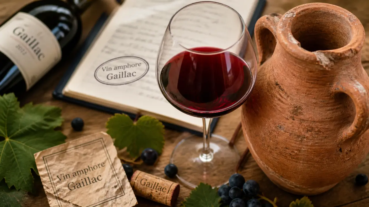 Vin amphore gaillac en terre cuite, dégustation sur table