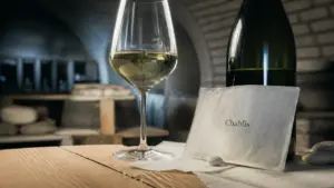 Vin nature chablis en cave, verre blanc minéral