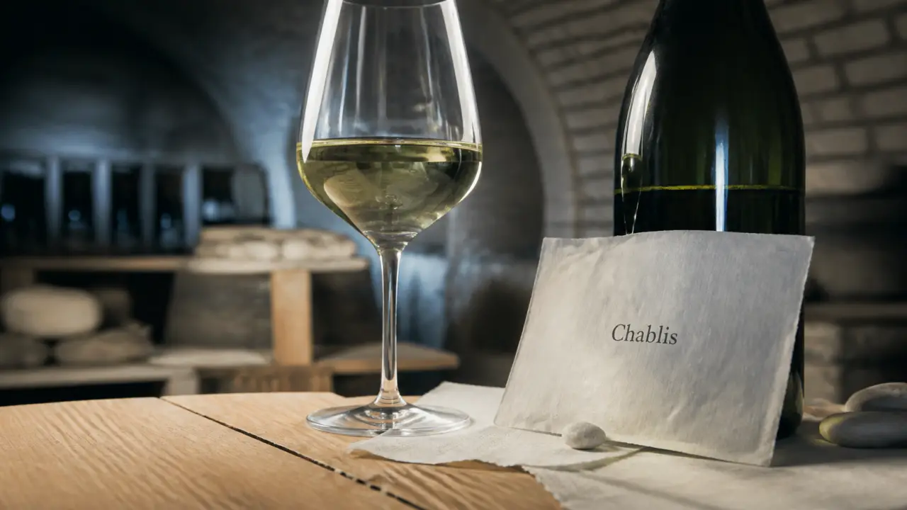 Vin nature chablis en cave, verre blanc minéral