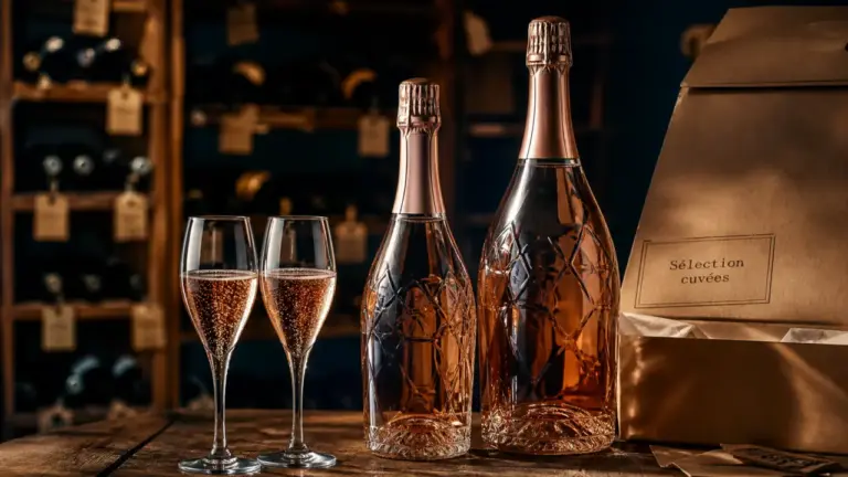 Bollinger champagne bollinger rosé, bouteille et flûtes, cave