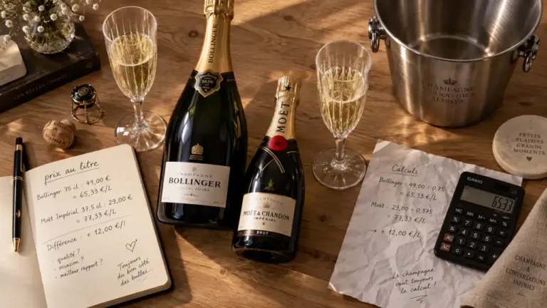 Bouteille de champagne 75 cl et flûtes, formats et budget