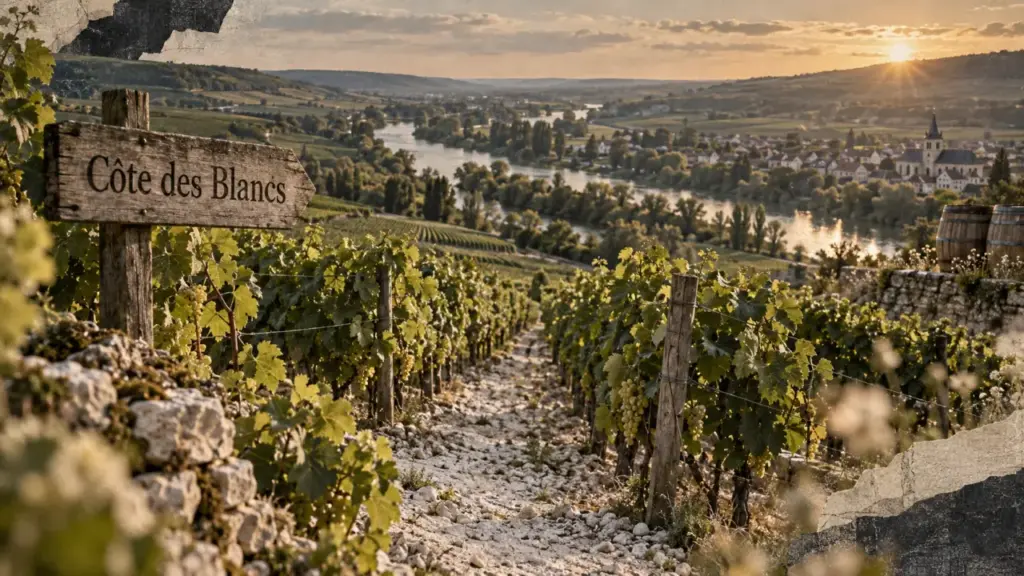 Champagne région Côte des Blancs : vignes sur coteau et craie