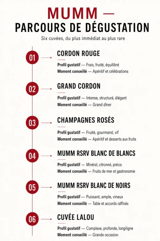 Infographie des cuvées de champagne Mumm et des moments de dégustation