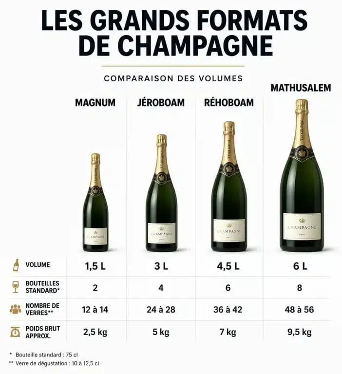 Comparatif des formats de bouteilles de champagne : du magnum au mathusalem