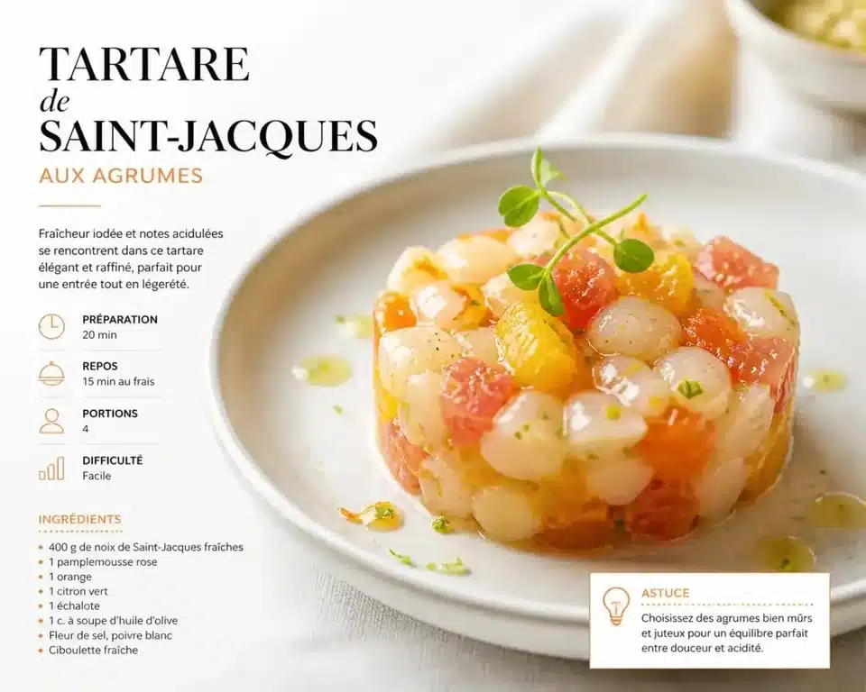 Tartare de Saint-Jacques aux agrumes pour accompagner un champagne Ayala