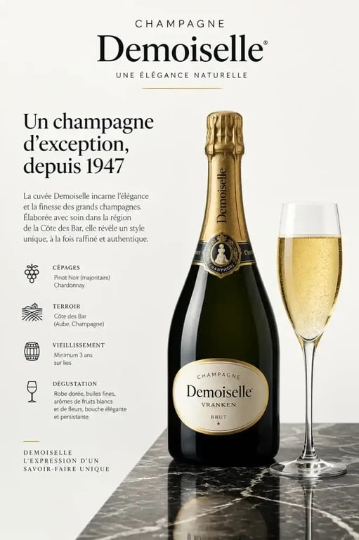 Bouteille de Champagne Demoiselle et flûte élégante pour une dégustation raffinée