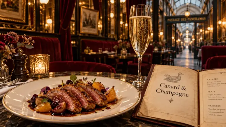 Canard et champagne : magret et verre de champagne au Passage des Panoramas