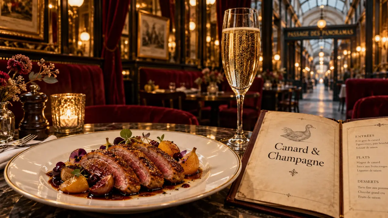 Canard et champagne : magret et verre de champagne au Passage des Panoramas