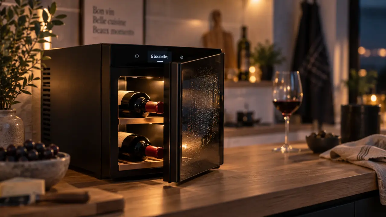 cave a vin 6 bouteilles silencieuse sous 40 dB en cuisine