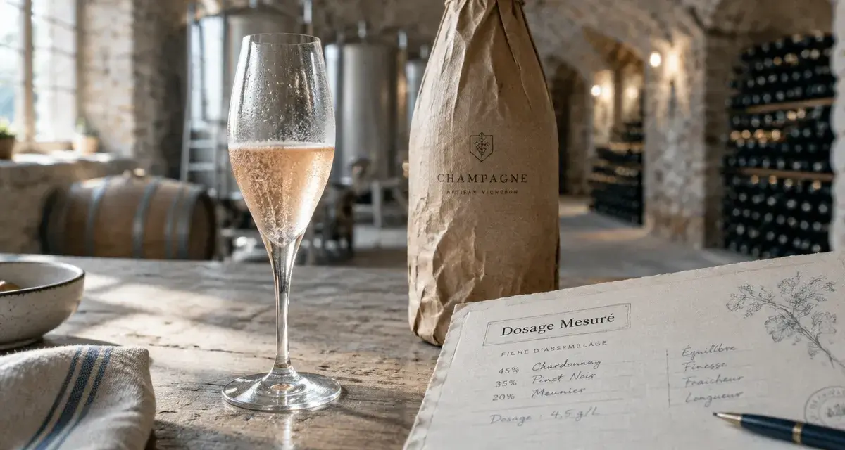 Champagne malard : flûte rosée et bouteille en cave